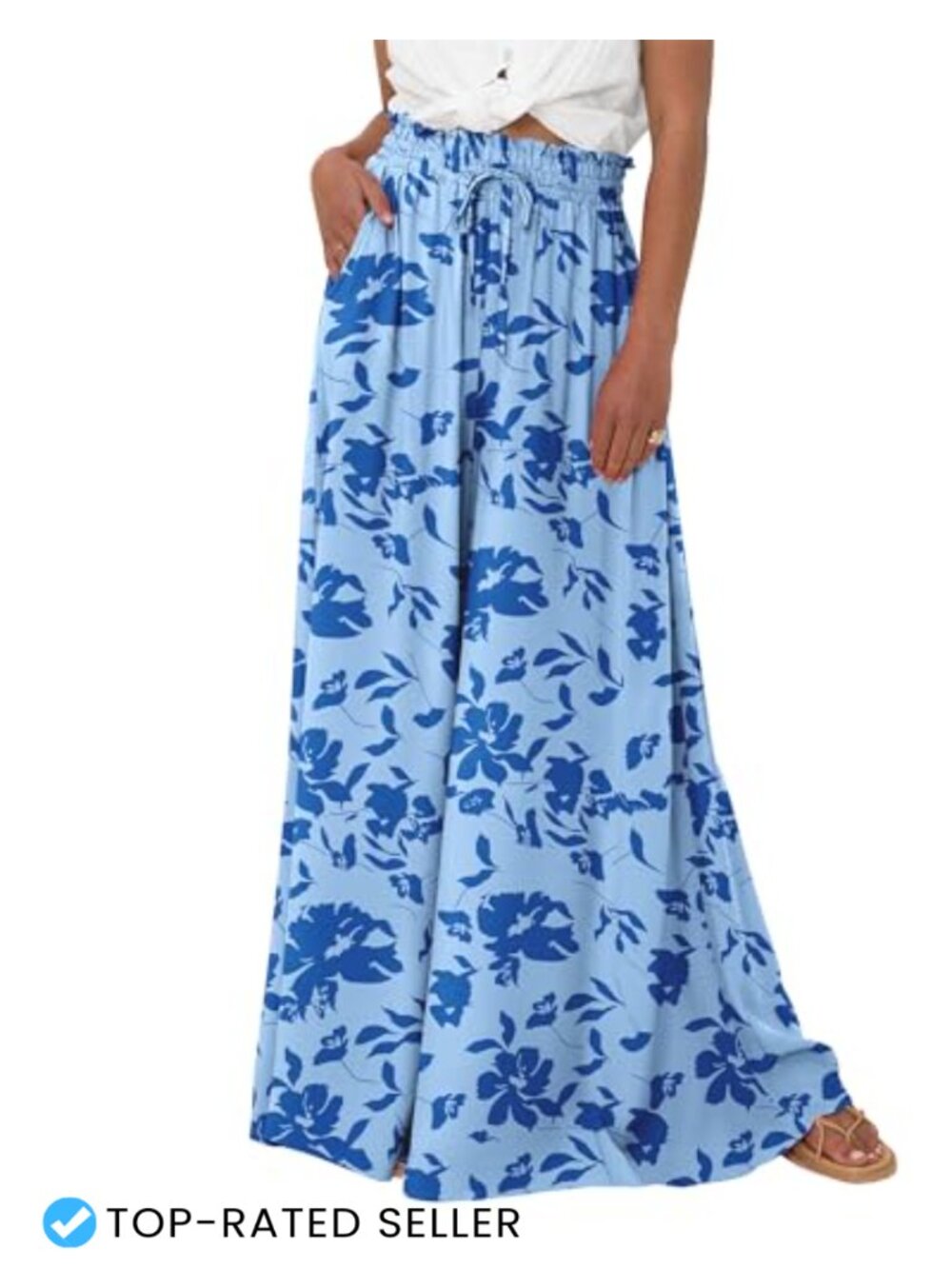 Wide Leg Flowy Palazzo Pants for Women High Waisted Boho Vacation Trousers